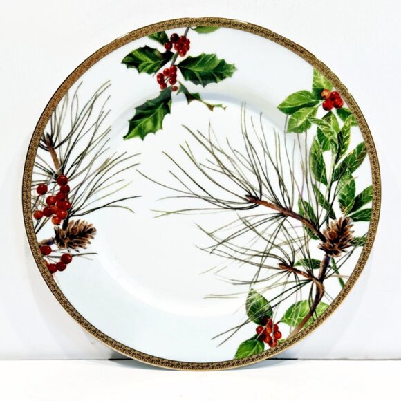 Dinner Plate, "Holiday Laurel" by St. Nicholas Square, 18 Karat Gold Band - Picture 1 of 4